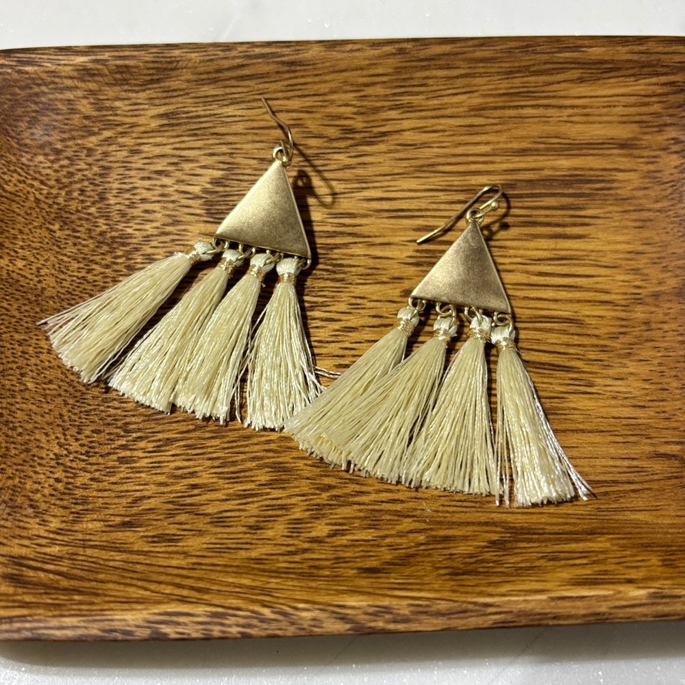 Gold and Cream Tassel Earrings